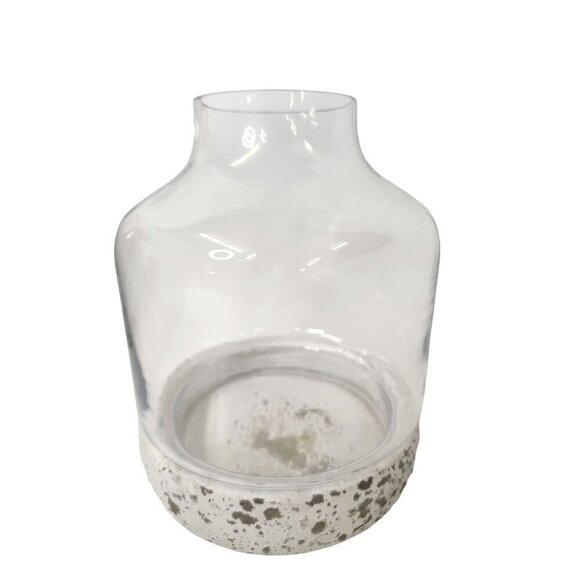 Glass Terrarium with White Concrete Base Modern Rustic Home Decor 8 Inches Tall - Picture 4 of 14